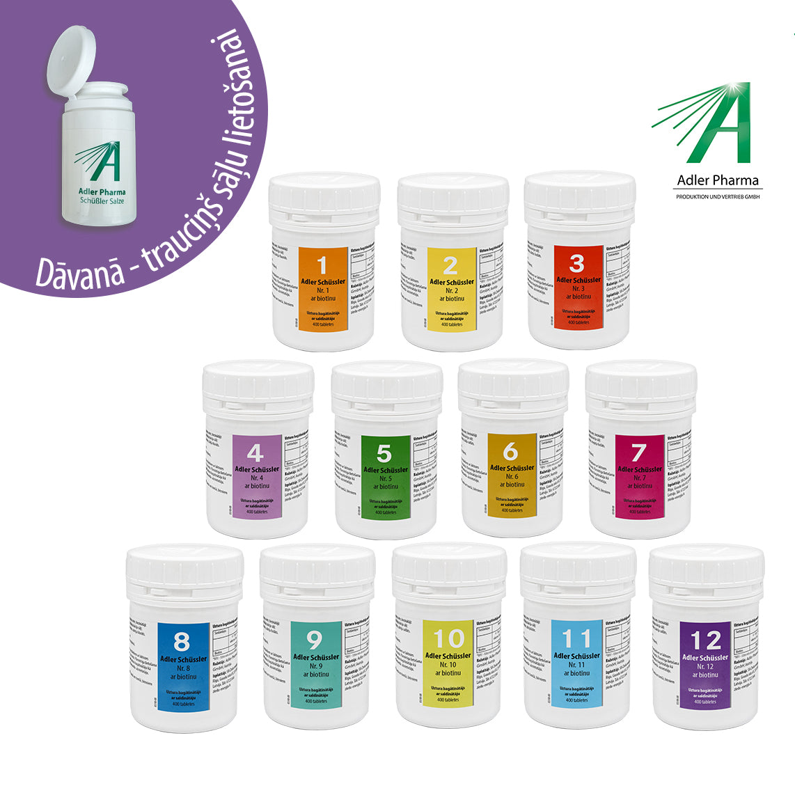 Adler Schüssler ar biotīnu komplekts (Nr. 1-12)