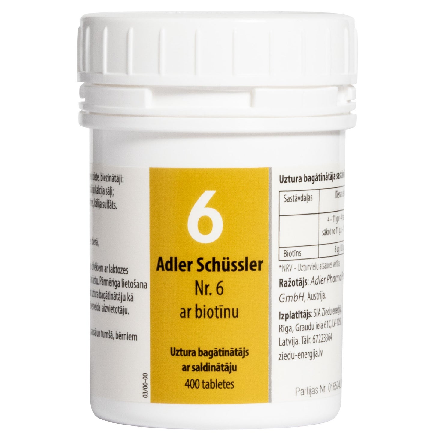 Adler Schüssler Nr. 6 ar biotīnu (kālija sulfāts), derīgs līdz 04.2029.