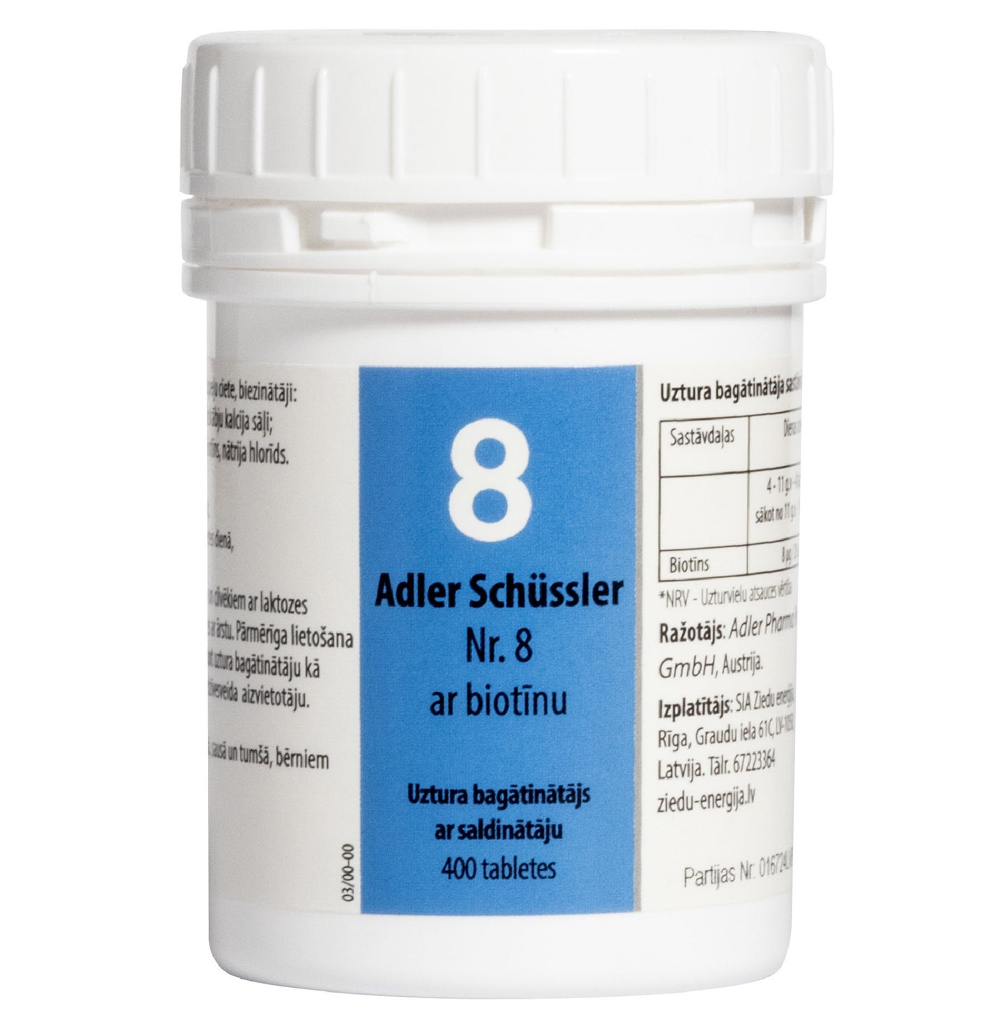 Adler Schüssler Nr. 8 ar biotīnu (nātrija hlorīds), derīgs līdz 04.2029.