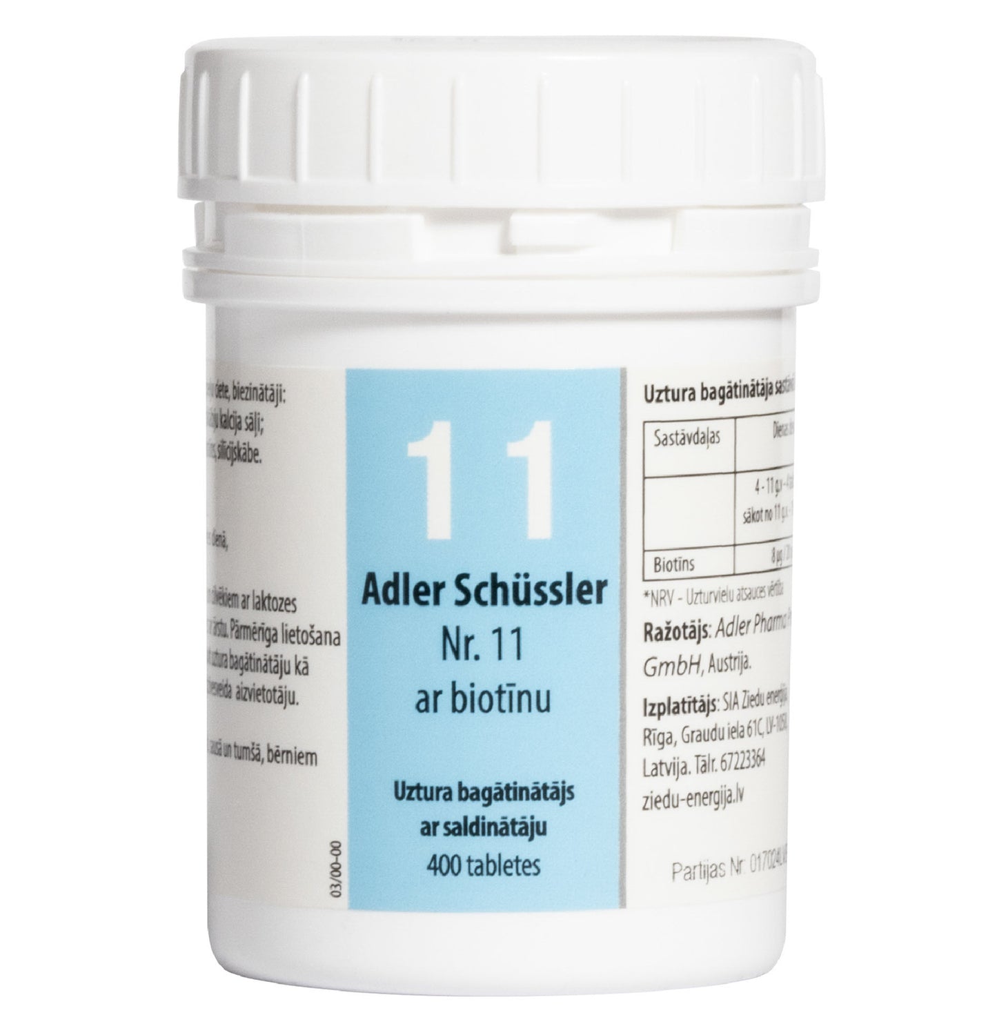 Adler Schüssler Nr. 11 ar biotīnu (silīcijskābe), derīgs līdz 04.2029.