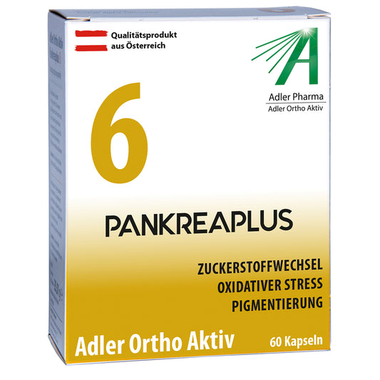Adler Ortho Aktiv Nr. 6 PANKREAPLUS: ogļhidrātu vielmaiņai, aizsardzībai pret oksidatīvo stresu, normālai ādas pigmentācijai (derīgs līdz 02.2027.)