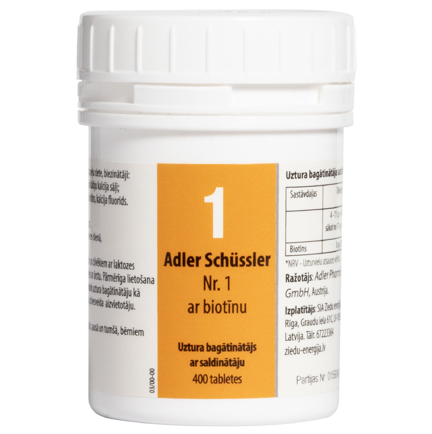 Adler Schüssler Nr. 1 ar biotīnu (kalcija fluorīds), derīgs līdz 04.2029.