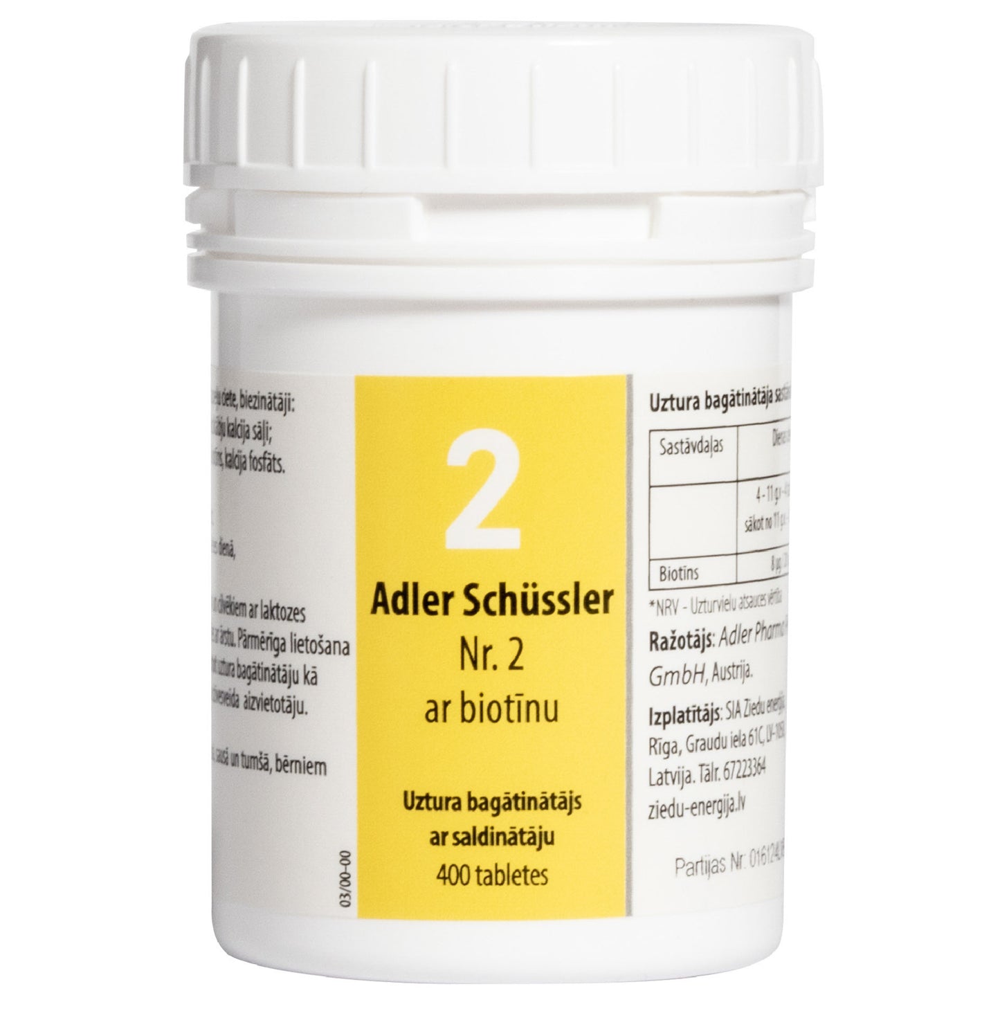Adler Schüssler Nr. 2 ar biotīnu (kalcija fosfāts), derīgs līdz 04.2029.