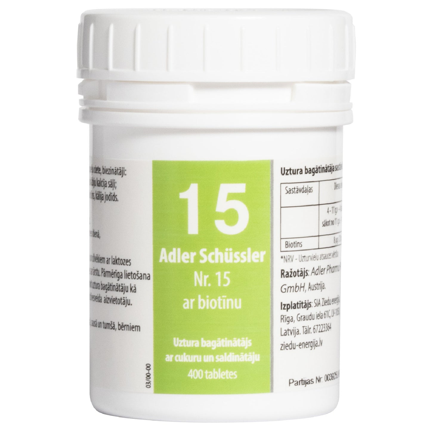 Adler Schüssler Nr. 15 ar biotīnu (kālija jodīds), derīgs līdz 02.2030.