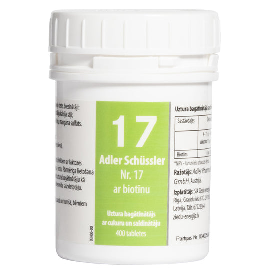 Adler Schüssler Nr. 17 ar biotīnu (mangāna sulfāts), derīgs līdz 02.2030.