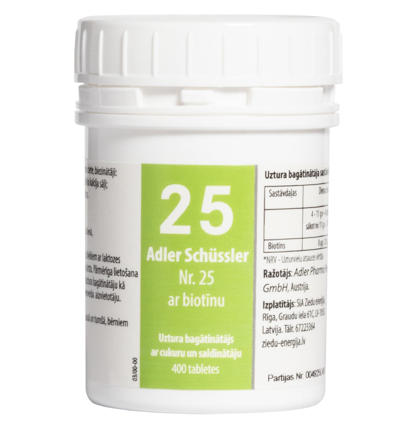 Adler Schüssler Nr. 25 ar biotīnu (nātrija tetrahloraurāts), derīgs līdz 02.2030.